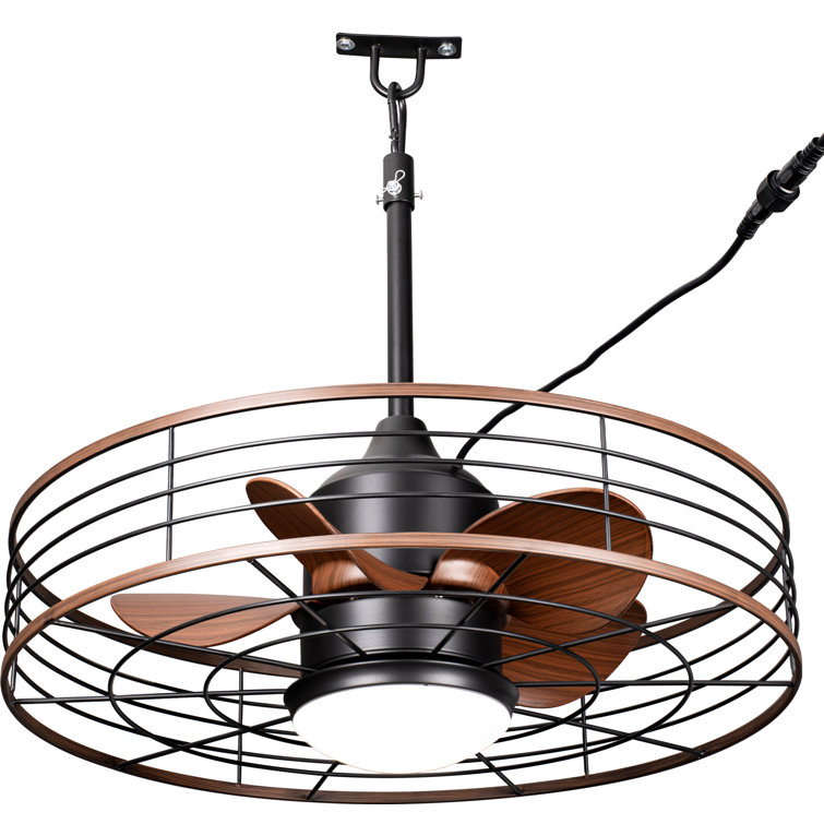 Selva 23" Outdoor Smart Black Caged Ceiling Fan with Light and Remote