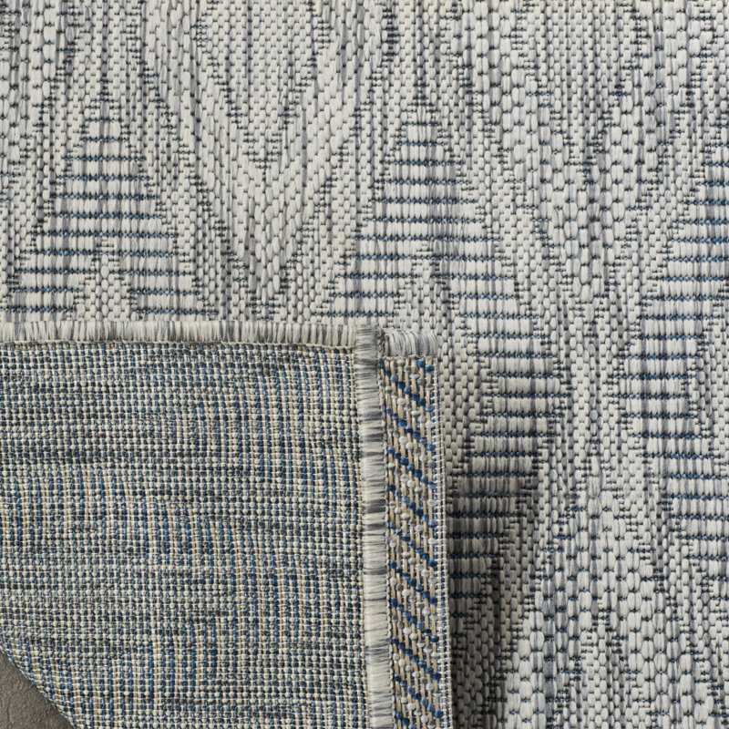 Geometric Gray/Wheat/Blue Indoor/Outdoor Area Rug, Rectangle 8' x 10'