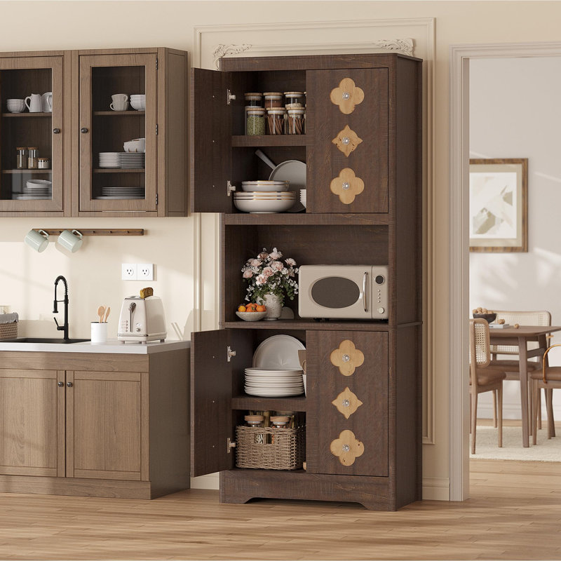 Armoire de rangement Mid Mid Modern, 72 po de hauteur avec tablette pour micro-ondes, Brun