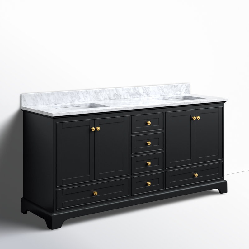 Audrey 72'' W Double Vanity, Black Onyx | Brushed Gold