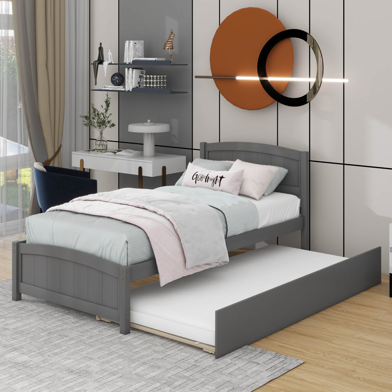 Lit plateforme simple avec lit gigogne, Gris