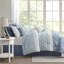 Ensemble d'édredon 8 pièces luxueux avec motif damassé bleu