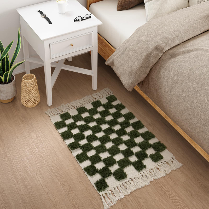 Keyniah Rectangle Checkered  Machine Washable Cotton Area Rug, Rectangle 2' x 3'