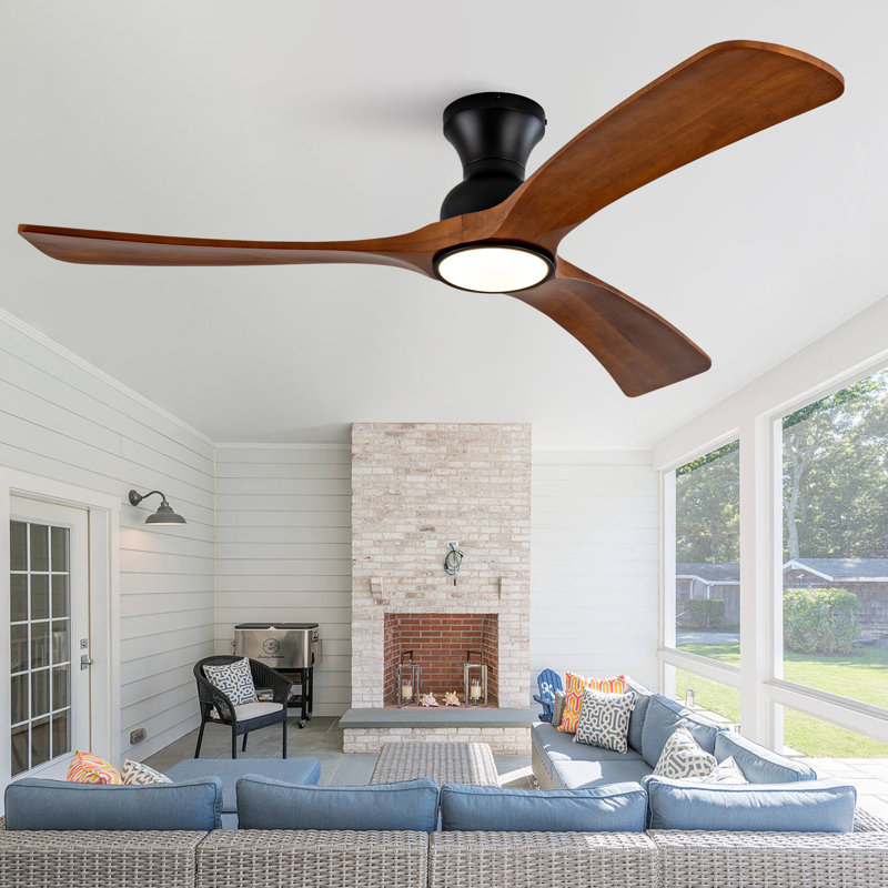 Ventilateurs de plafond de 52 pouces avec lumières et télécommande, ventilateur de plafond en bois pour patio, ventilateur de plafond doré avec lumières, moteur à courant continu silencieux, DEL à intensité variable, 3 pales en bois massif