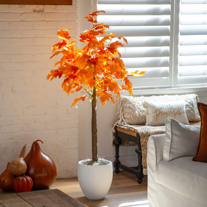 Pre-Lit Autumn Maple Artificial Fall Tree With 660 Warm White LED Lights, 60" H x 32" W x 32" D
