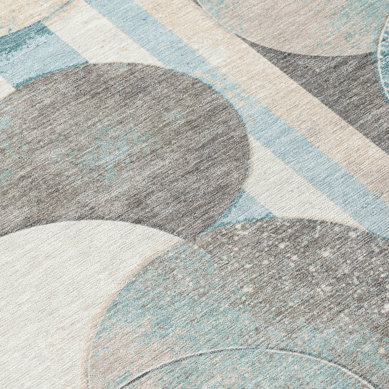 Tapis géométrique intérieur / extérieur lavable à la machine Chantille ACN2778, Bleu sarcelle, 8 pi x 10 pi