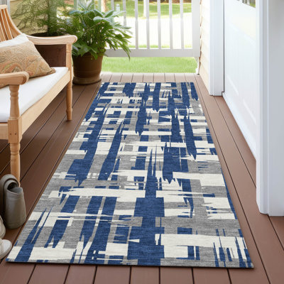 Tapis bleu marine intérieur / extérieur lavable à la machine