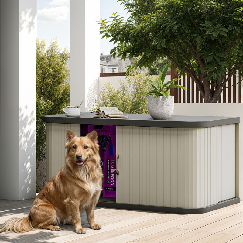 Armoire de rangement robuste en résine résistante aux intempéries avec portes coulissantes pour garage, patio ou jardin