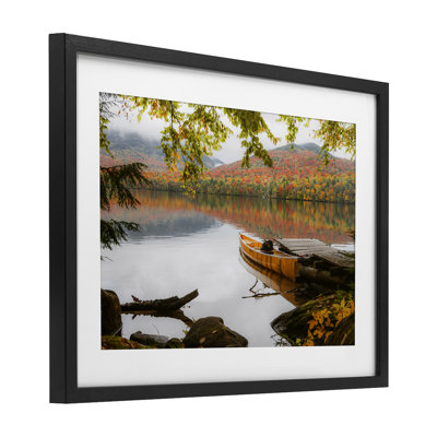 Calm Foliage & Boat Dock Framed Print Under Glass, design by Jonathan Zaharek