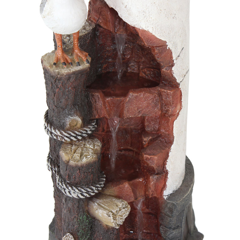 Weather-Resistant Polyresin Outdoor Lighthouse Water Fountain with Light