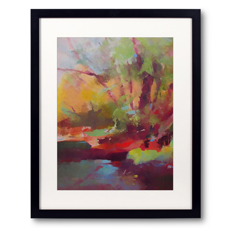 «Autumnal Grove» par Angel Estevez - peinture, Papier avec cadre noir, H 20 po x l 16 po