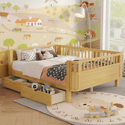 Lit plateforme en bois pour enfants, lit à profil bas en bois avec rails 