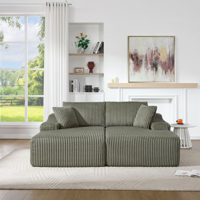Modern Spacious Upholstered Boneless Corduroy Modular Sectional Sofa With 2 Pillows