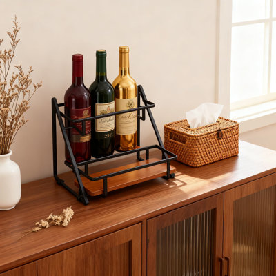 Étagère de rangement à 2 niveaux pour sirop de café, support de rangement pour 6 bouteilles pour comptoir de cuisine, bar et station de café avec fabrication en métal et en bois robuste