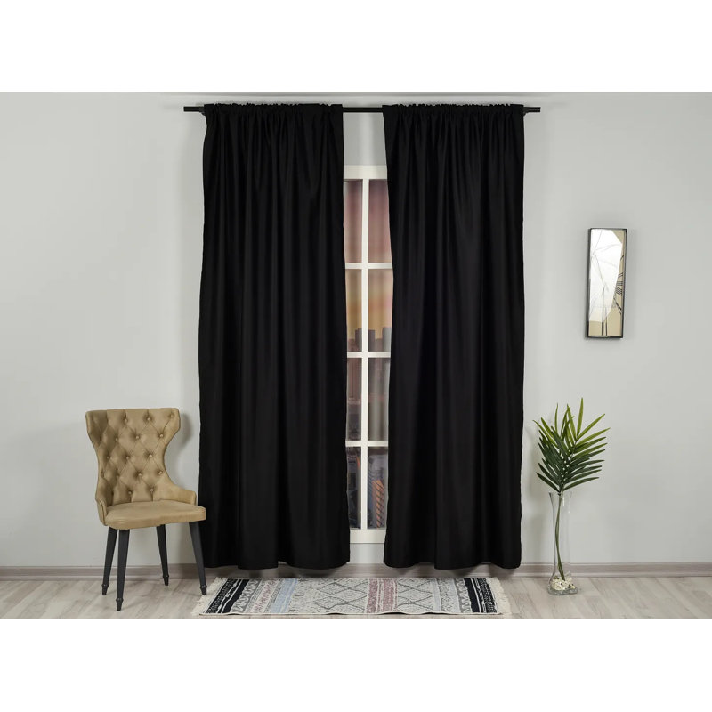 Extra Wide & Extra Long Custom Made Solid Color Room Darkening Single Curtain Panel, 100" W x 180" L, Deep Black
