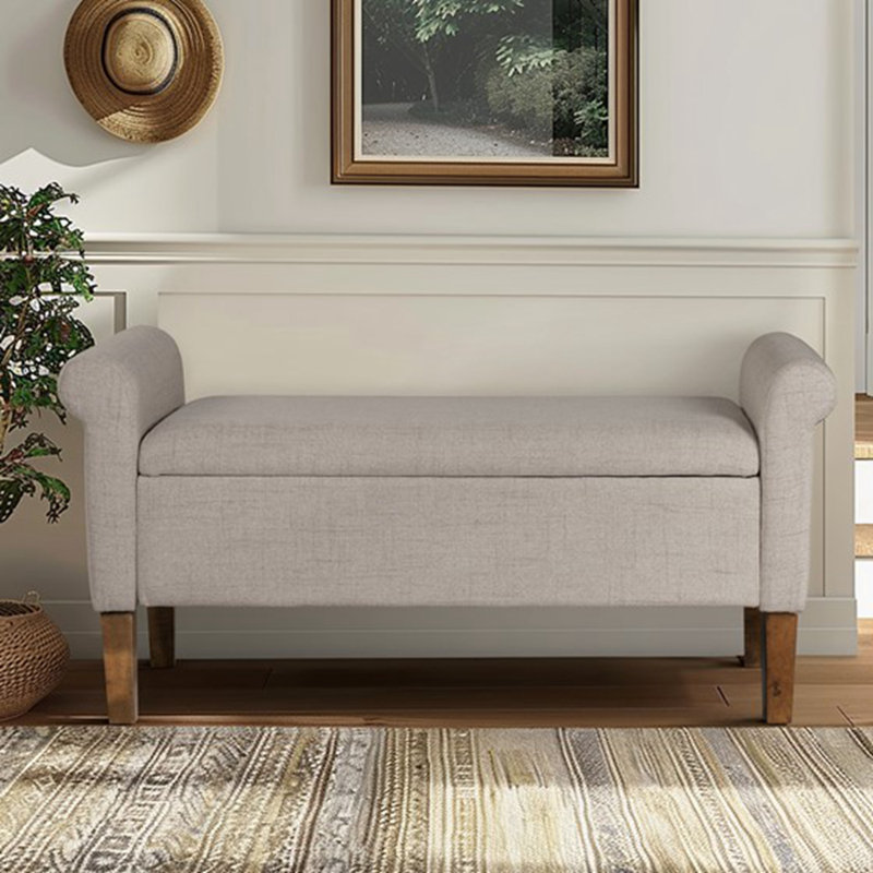 Banc de rangement rabattable avec accoudoirs et pieds robustes, Beige