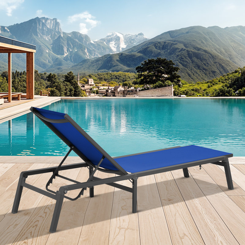 Wolak Outdoor Aluminum Foldable Chaise Lounge Set With Adaptable Backrest (Single Chair), Blue