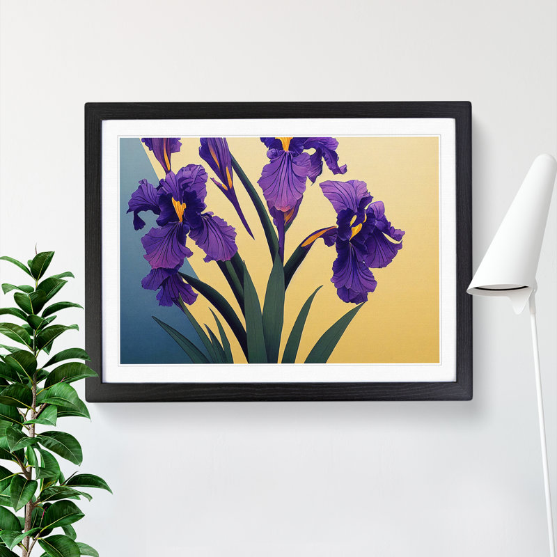 Dazzling Iris Flowers 1 Piece Single Picture Frame Wall Art, 25cm H x 34cm W x 2cm D, Black