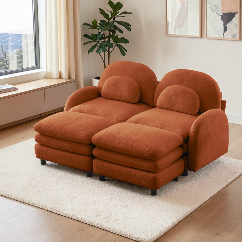 Canapé 2 places en tissu Geneveve Teddy, Orange