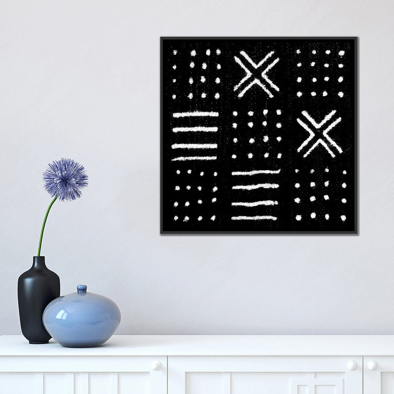 « mudcloth black geometric design ii », reproduction d’impression sur toile, H 18 po x l 18 po x P 1,5 po, Pas de tapis