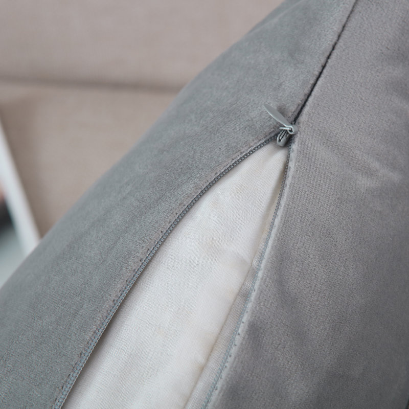 Pleated Square Polyester Velvet Pillow Cover, 18" W x 18" L, Grey