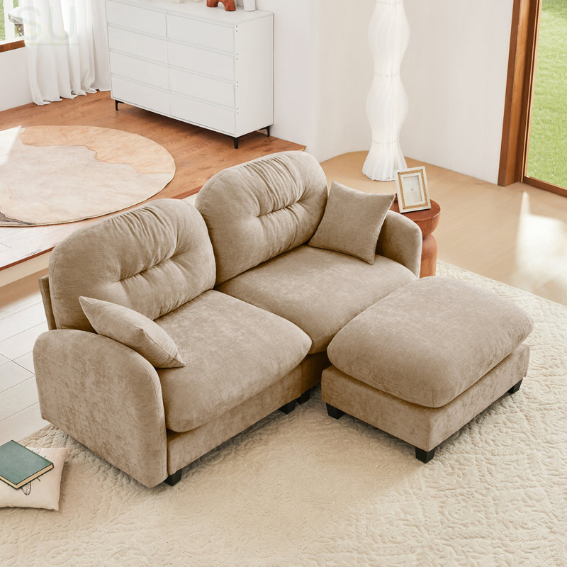 Cloud Sectional L-Shaped Couch With Ottoman, Soft Chenille Fabric, Tufted Cushion Backrest, High-Density Foam, Fits Bedrooms And Living Rooms