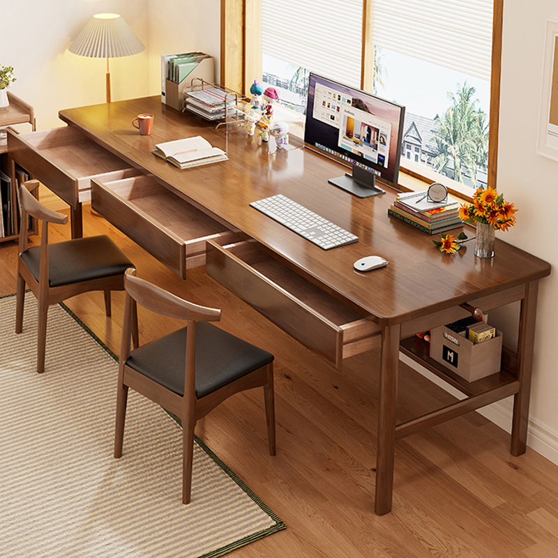 Bureau rectangulaire brun en bois massif, H 29,53 po x l 70,87 po x P 23,62 po
