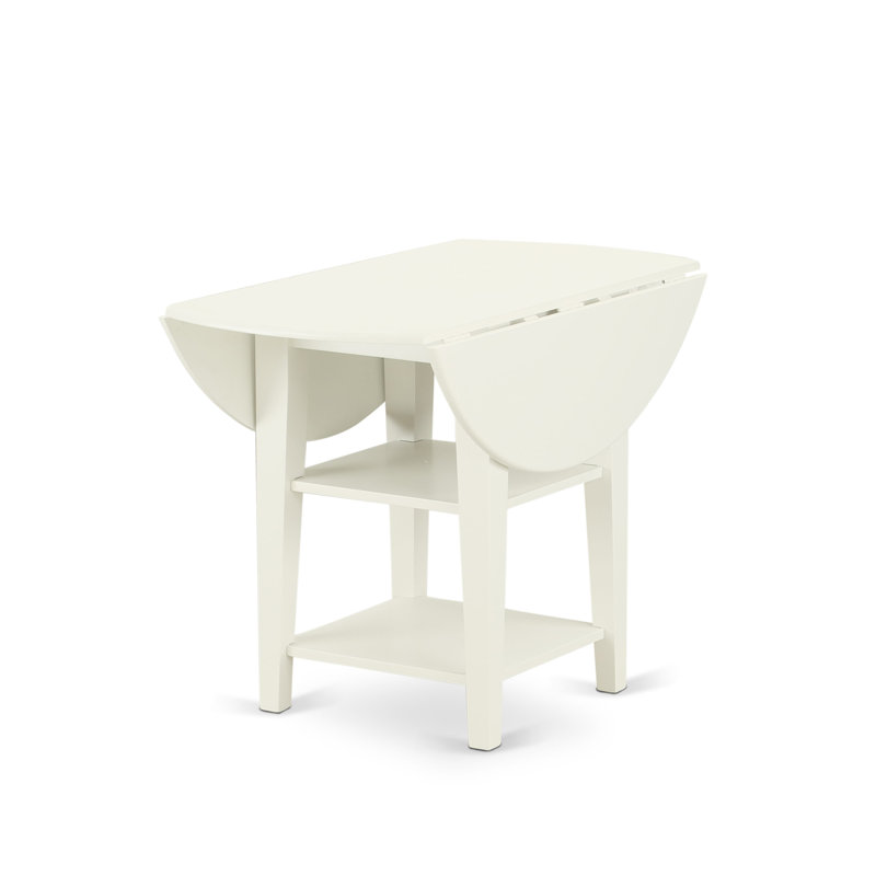 3-Piece Linen White Finish Round Solid Wood Top Dining Table Set, Green