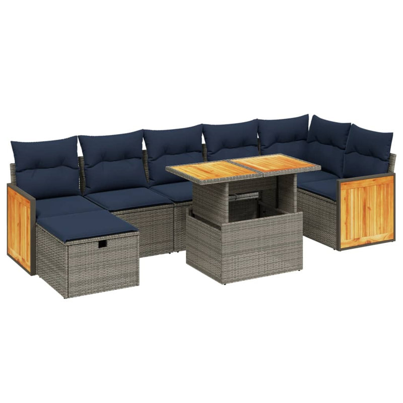  Ensemble de canapé de patio 8 pièces avec coussins en rotin de polyester, Gris, Bleu