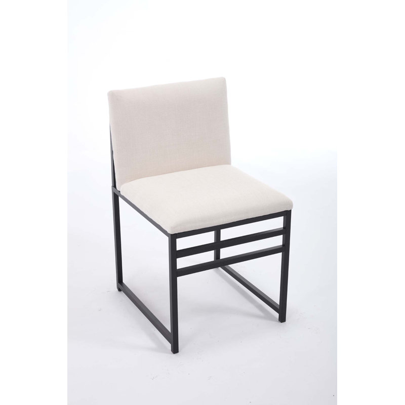 Ensemble de 2 chaises de salle à manger modernes, coussins et dossier rembourrés en lin avec supports en fer minimalistes