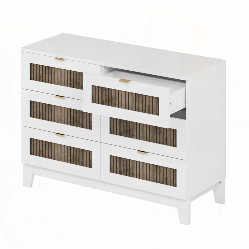 Commode 6 tiroirs Rinyah, Blanc