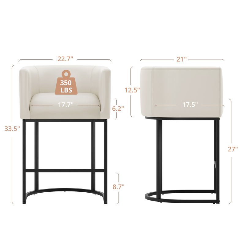 Tabouret de bar H 33,5 po Christlyn, Siège blanc antique / structure noire, Simili cuir