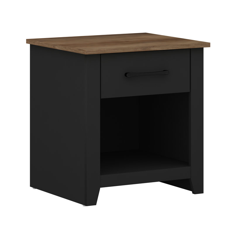 Walter 20.3" 1 Drawer Nightstand, Black/Knotty Oak