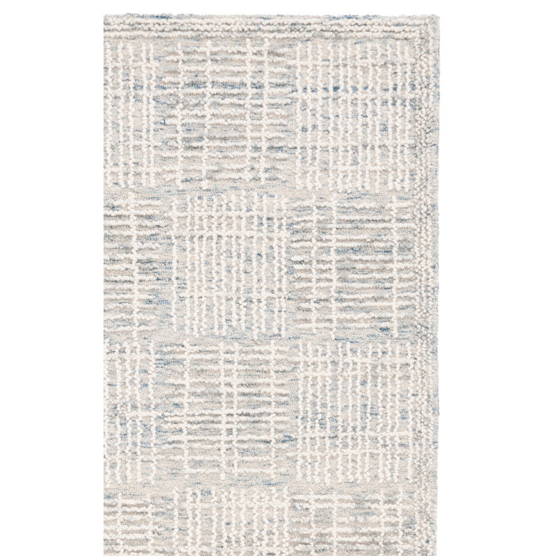 Ludena Abstract Hand Tufted Wool Cotton Geometric Rug in Blue/Gray, Rectangle 6' x 9'