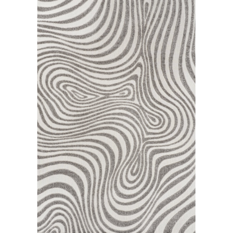 Maribo High-Low Abstract Groovy Striped Gray/Ivory Indoor/Outdoor Rug, Rectangle 9' x 12'