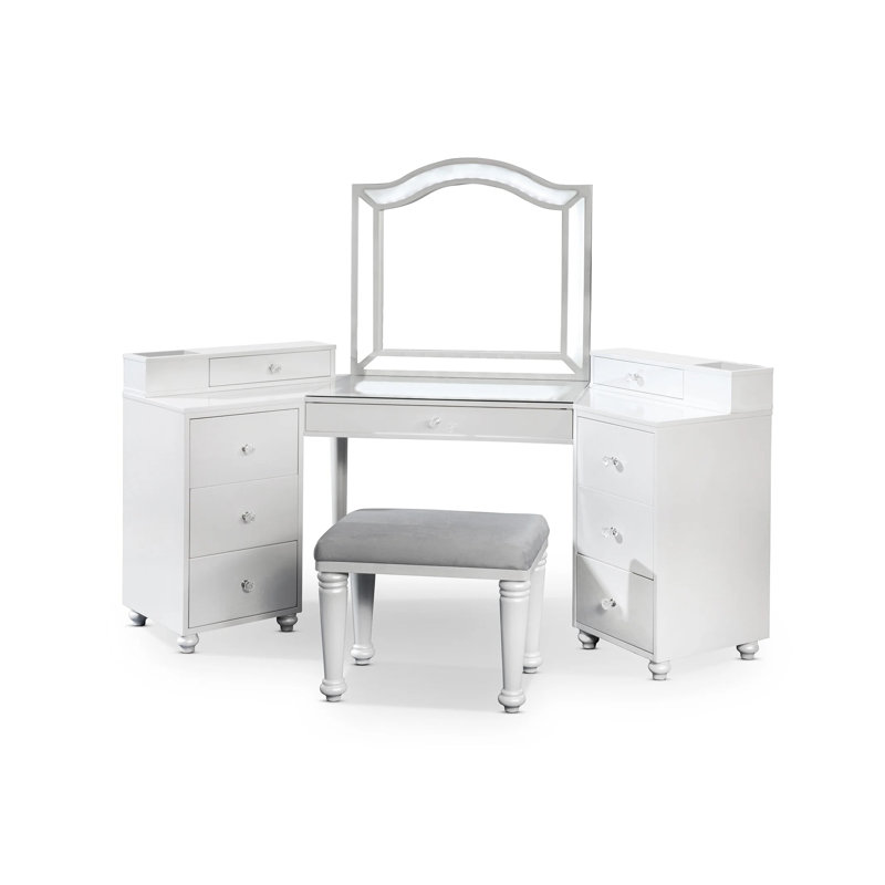 75" W Glam Vanity Set, Luminous White, White