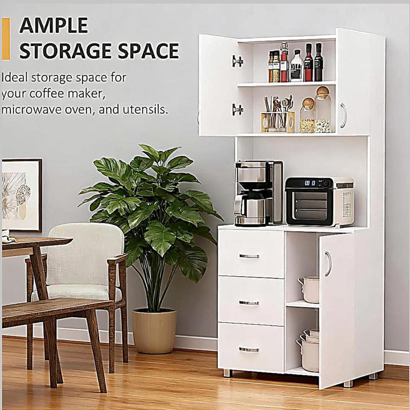 Armoire de cuisine autoportante, armoire de rangement avec 3 portes et 3 tiroirs