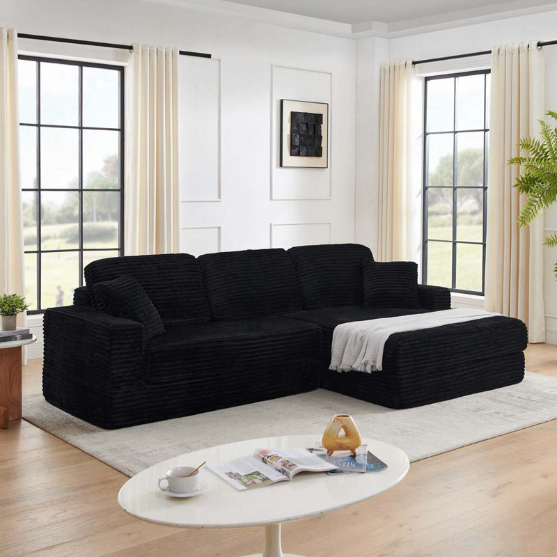 Canapé modulaire en velours côtelé Corduroy, Noir