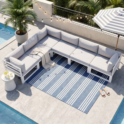 Ensemble de canapé modulaire d'extérieur en aluminium 6 pièces 6 personnes avec coussins, meubles de patio en forme de L