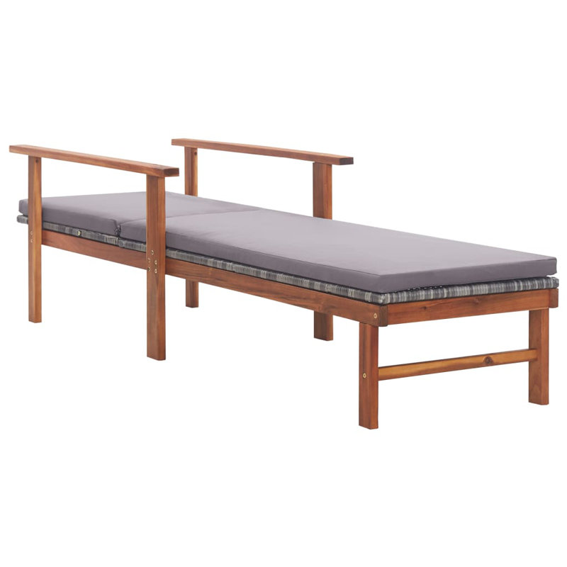 78.7" Long Acacia Single chaise with Cushions, Gray