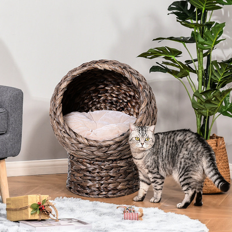 Lit surélevé pour chat avec panier rotatif, H 23,5 po, gris, pour les chats d'intérieur légers, lit de paix jusqu'à 8 lb, coussin moelleux gris