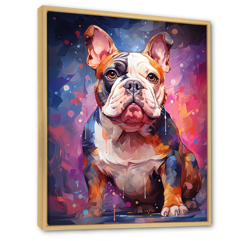 Bulldog Boldness III sur toile, Cadre naturel flottant, H 32 po x l 24 po