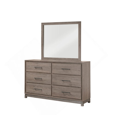Commode de rangement contemporaine 1 tiroir 6 poignées en métal avec finition chêne gris