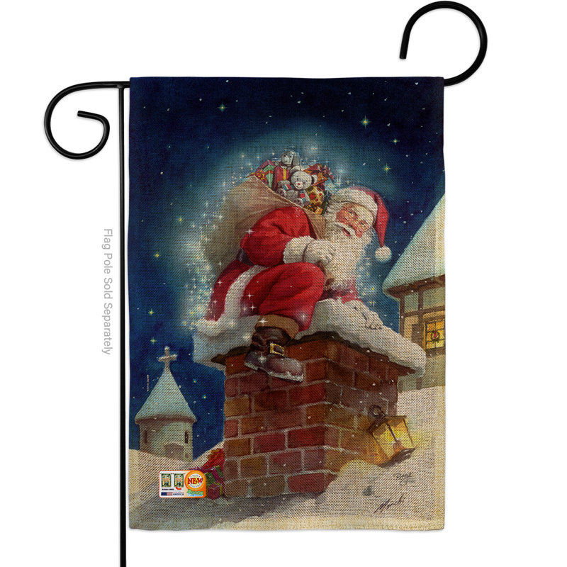 Drapeau de jardin 2 côtés en polyester 1 pi 6,5 po x 1 pi 1 po chimney santa
