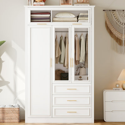 Wardrobe With LED And 3 Drawers by Everly Quinn