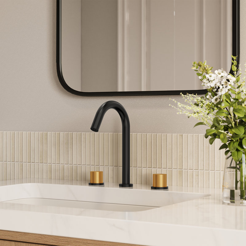 Widespread Bathroom Faucet 3 Hole, 2-handle Bathroom Sink Faucet with Drain Assembly , Matte Black/Brushed Gold