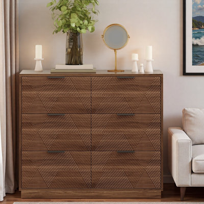 Commode moderne à 6 tiroirs, poignées élégantes et design texturé géométrique 3D