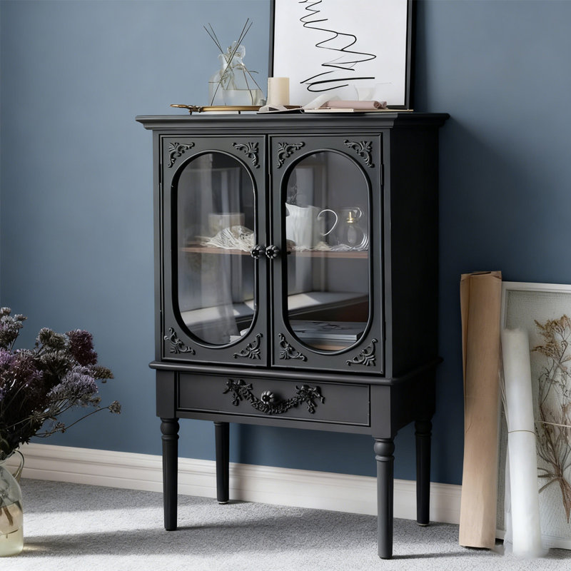 Buffet décoratif rétro en bois manufacturé noir, Noir