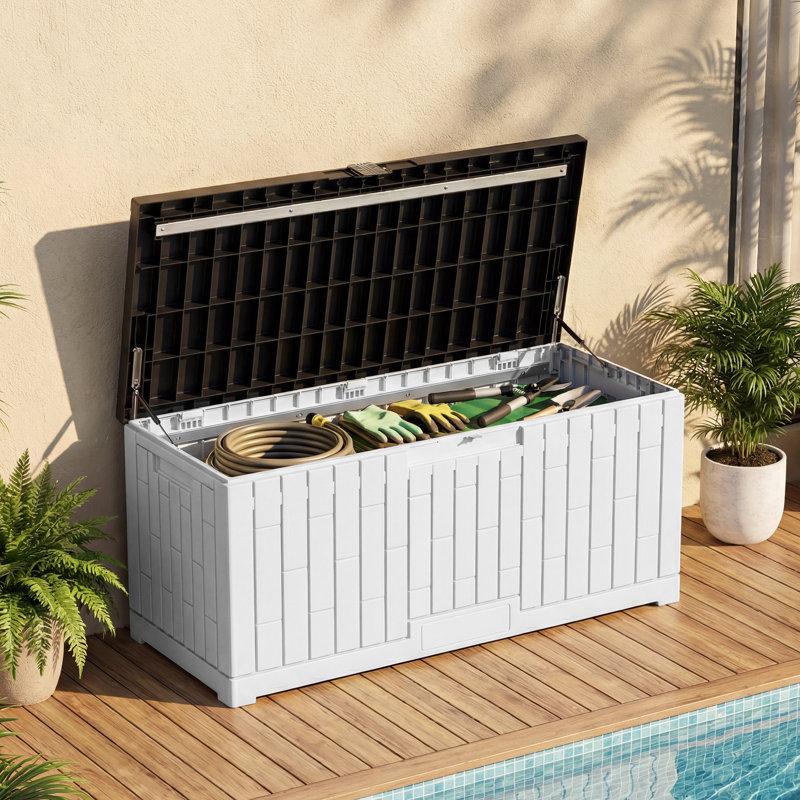 Balconera 120 Gallon Large Deck Box,Black And White, Black/White
