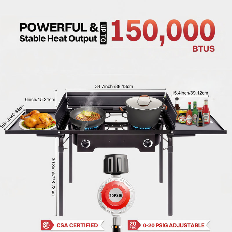 Réchaud de camping extérieur avec pare-brise et table d'appoint
